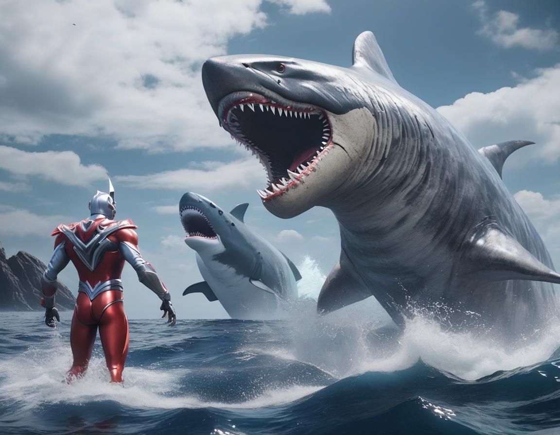 Ultraman vs Megalodon shoal 🦈🛡️