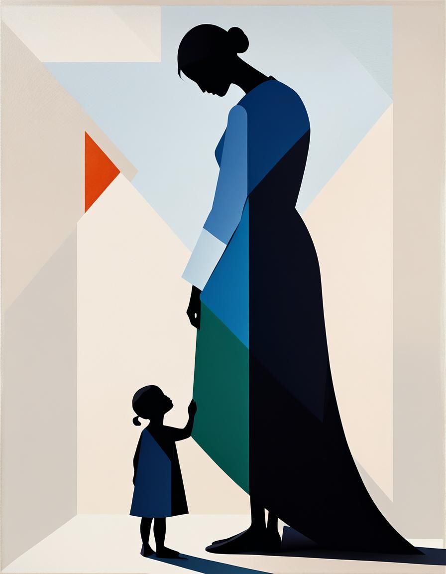 Abstract Mother and Child in Suprematist Style