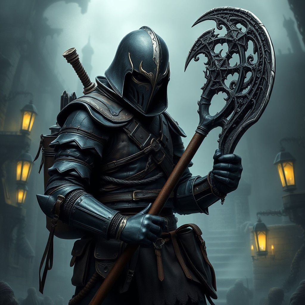 Bloodborne-Inspired Monster Hunter in a Dark Cityscape