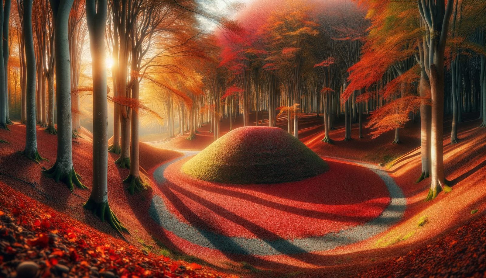 Etruscan Tumulus in Autumn Beechwood Forest