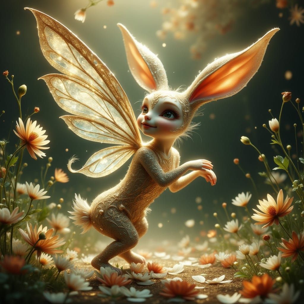 Elegant Nymph Rabbit in Anime Style with Floral Details