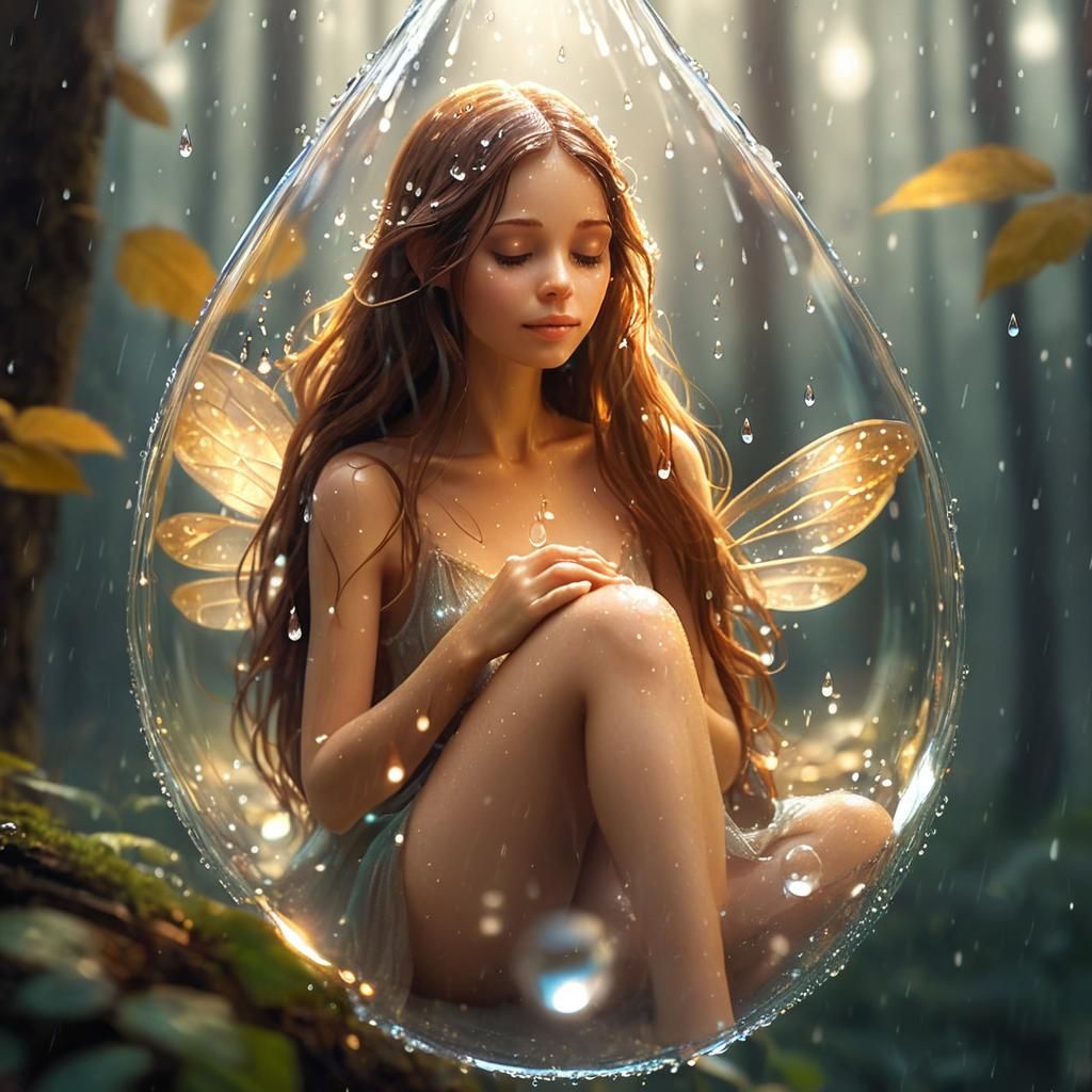 Fairy in Raindrop: Art Nouveau Fantasy Illustration