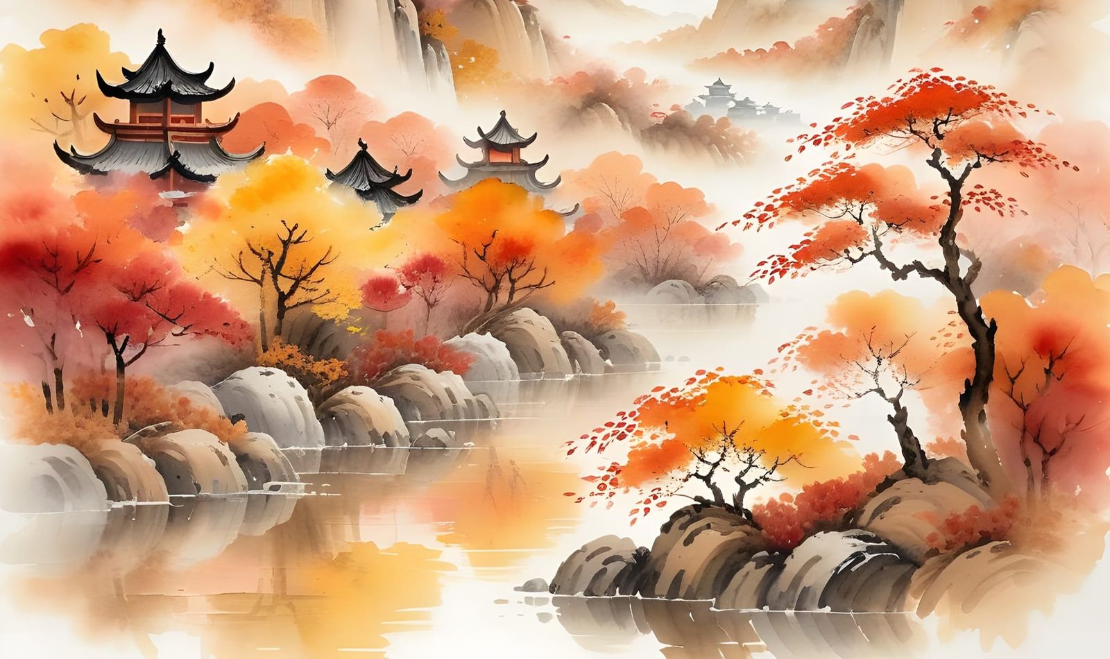 Autumn Landscape in Chinese Painting Style