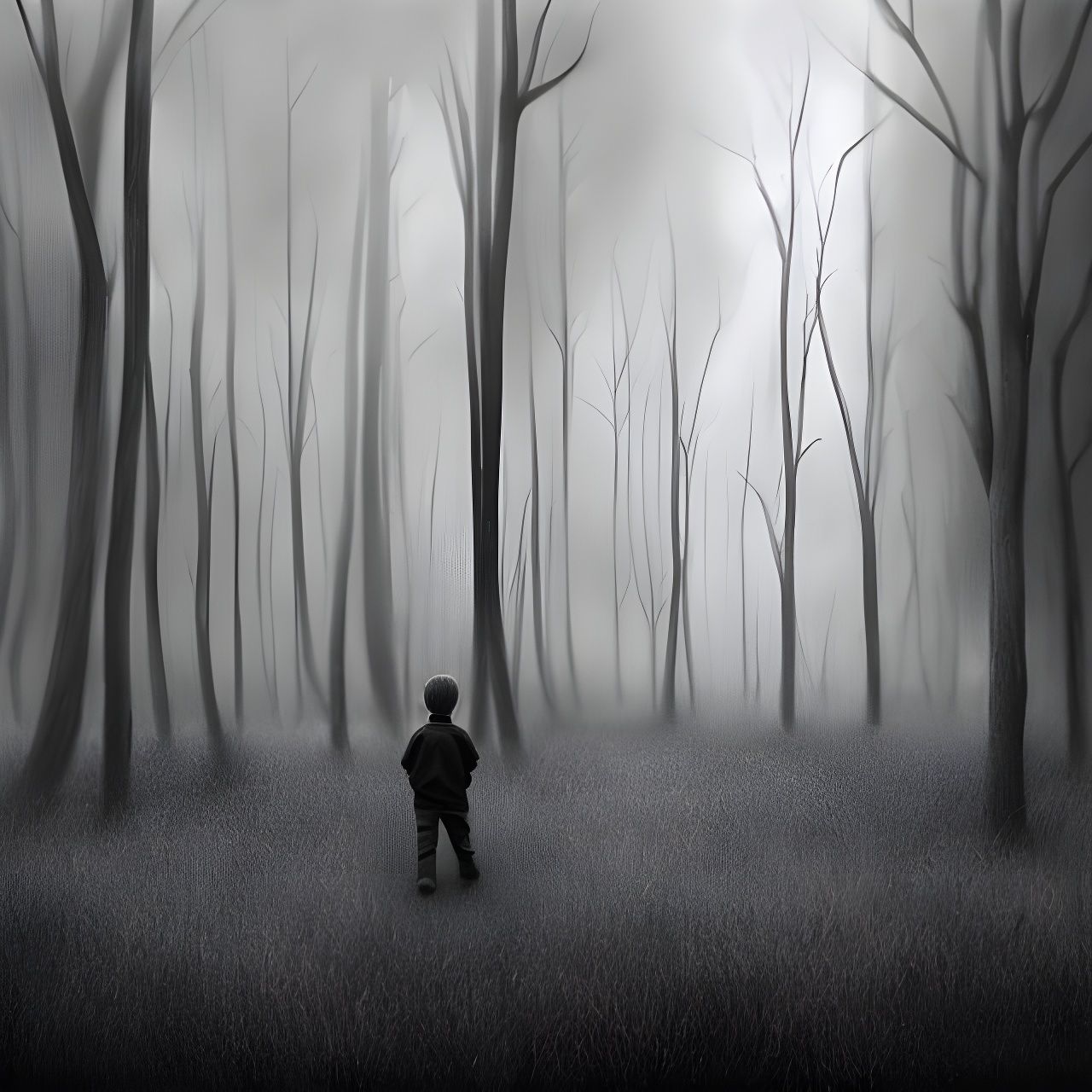 Monochrome Forest: Hyperrealistic Charcoal Drawing