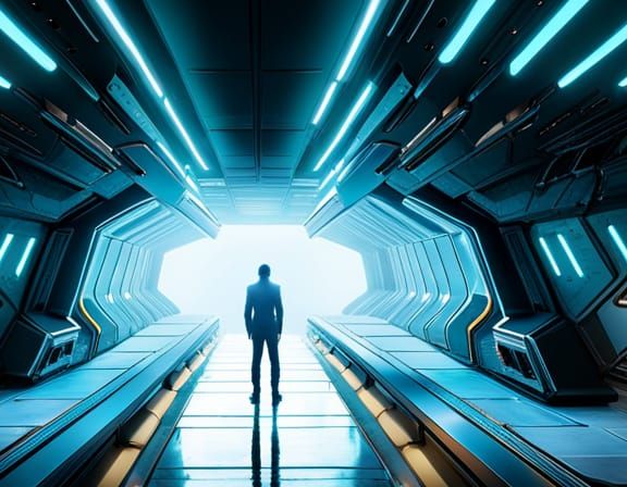 Futuristic Alien Spacecraft in Underground Hangar