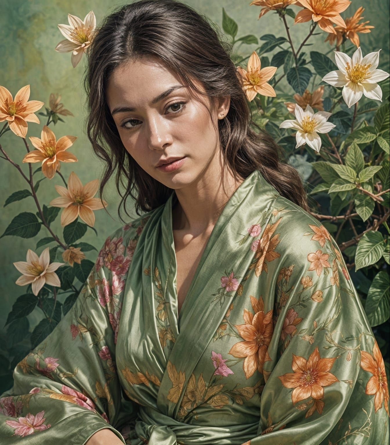 Indica Flowers Meditating in Silk Robe