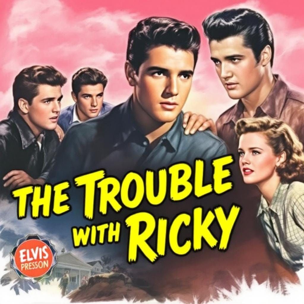 1950s teen drama movie poster starring Ricky Nelson and a group of teens including Elvis Presley. Big 1950s title "The T...