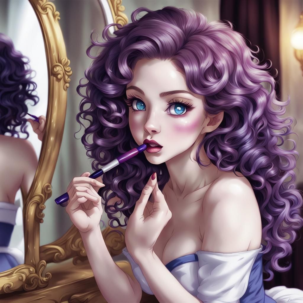 Rarity Applies Lipstick in Anime Style