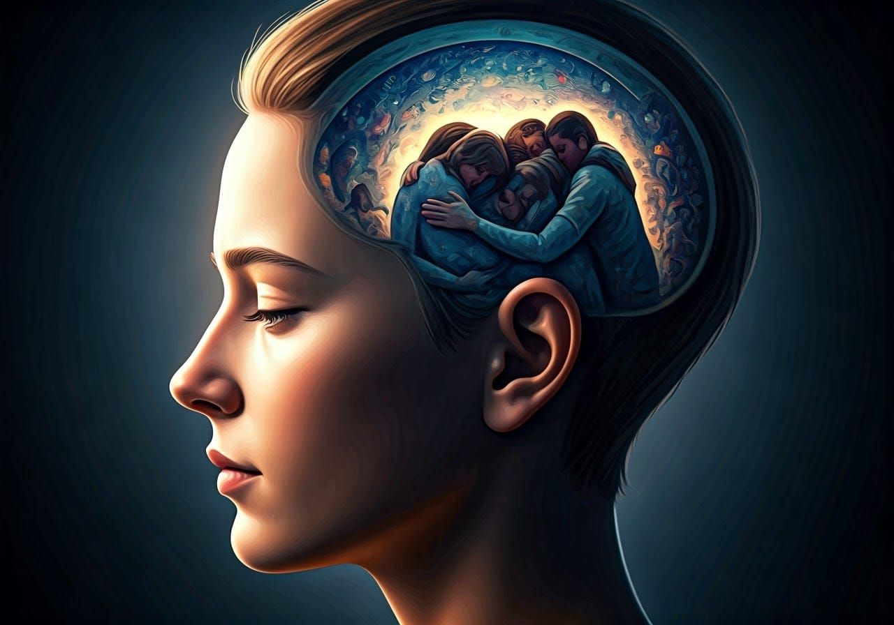 Serene Mind: People Embracing in Surreal Calm