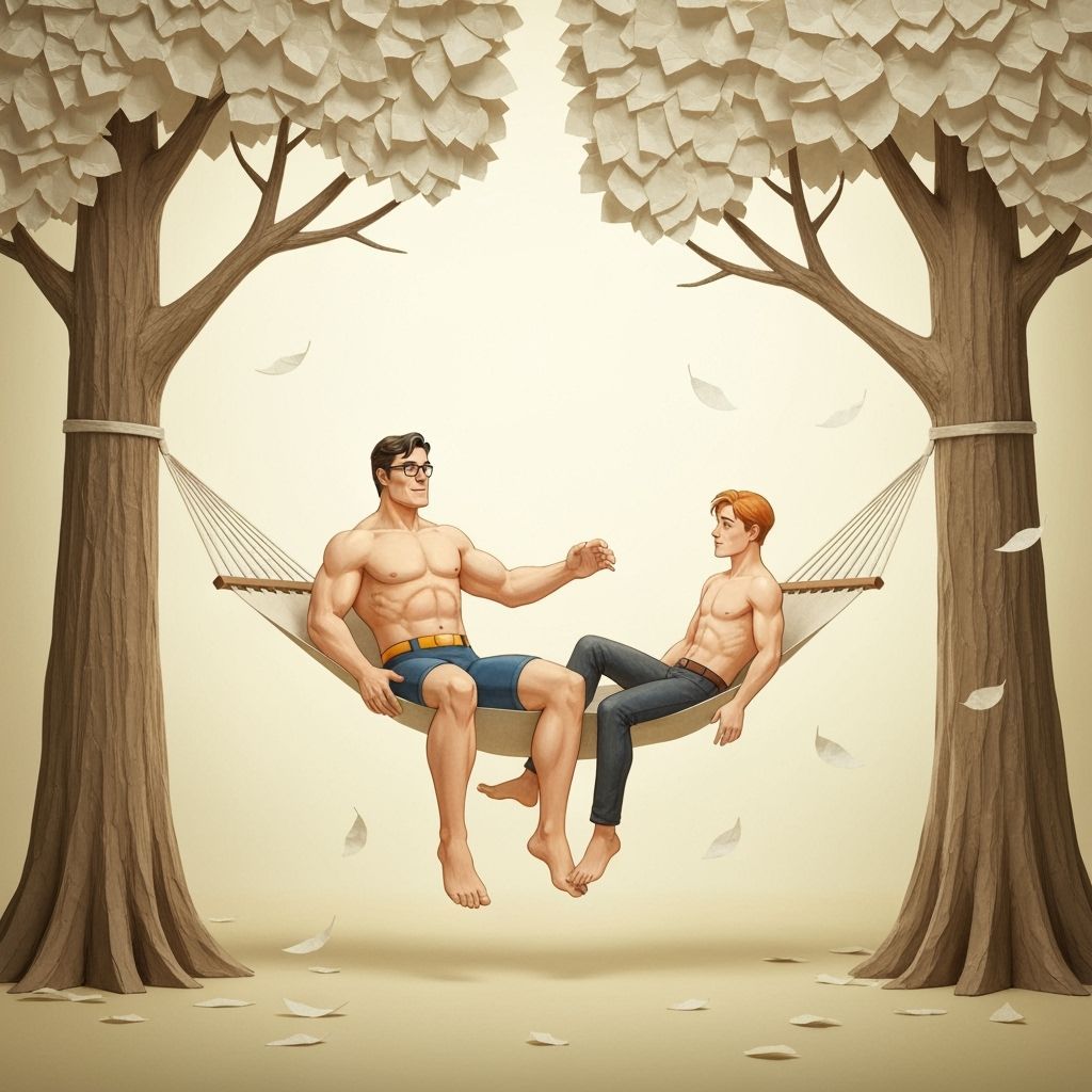 Clark Kent and Jimmy Olsen on a Paper Hammock