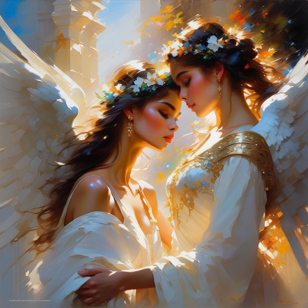 Angels Heal Earth: Impressionist Oil Painting