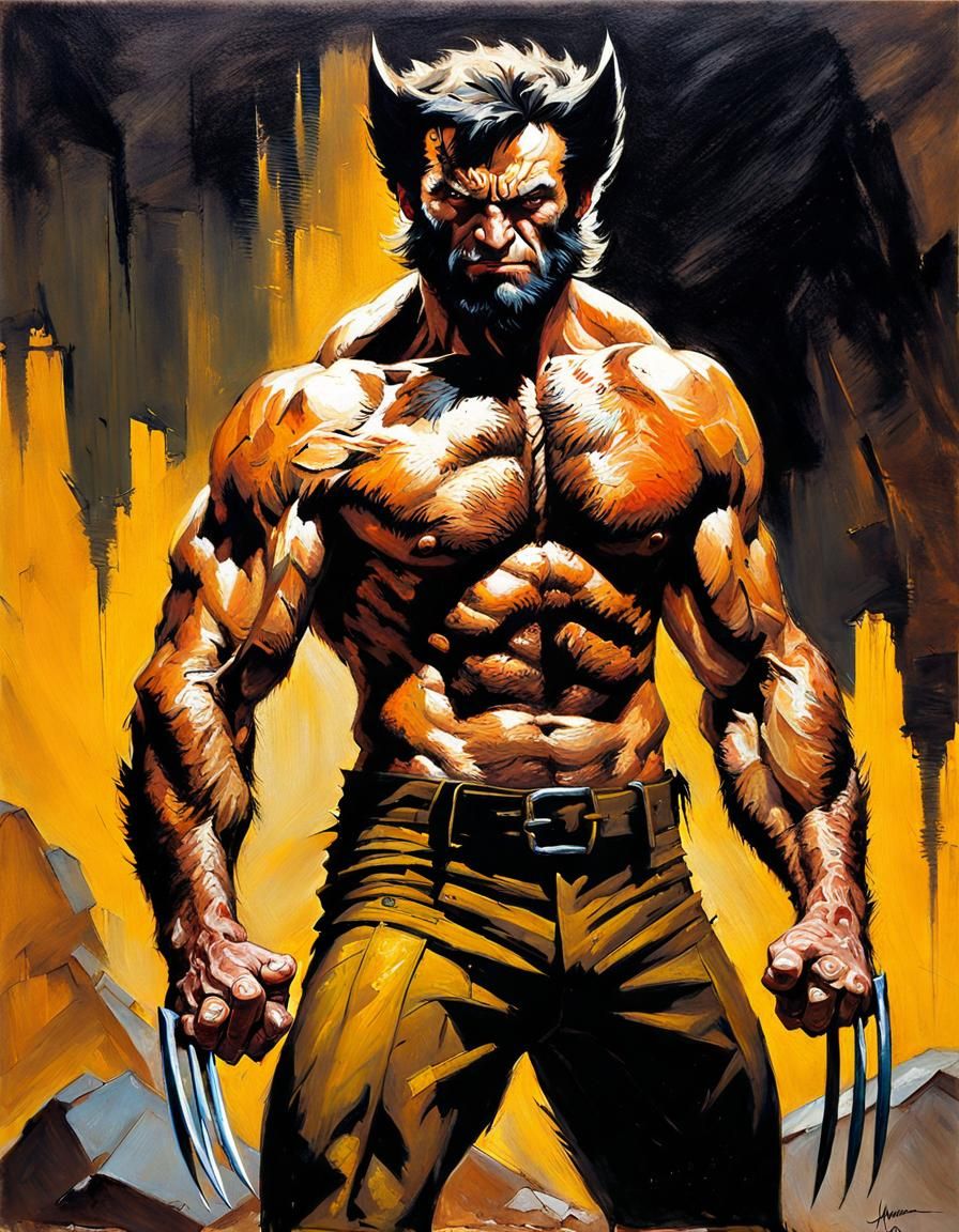 Wolverine in Caveman Suit as Oil Painting