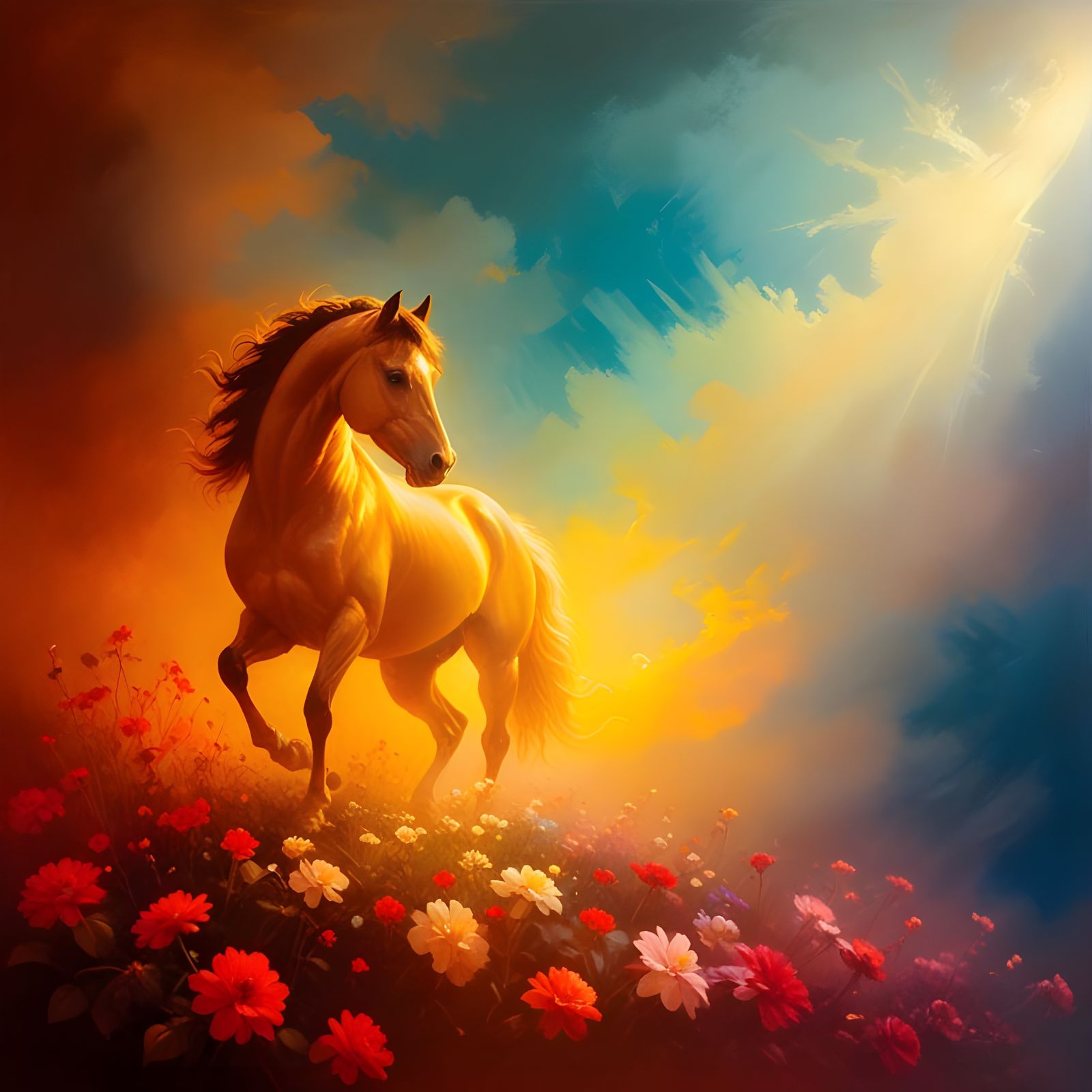 Elegant Black Arabian Horse in Baroque Masterpiece