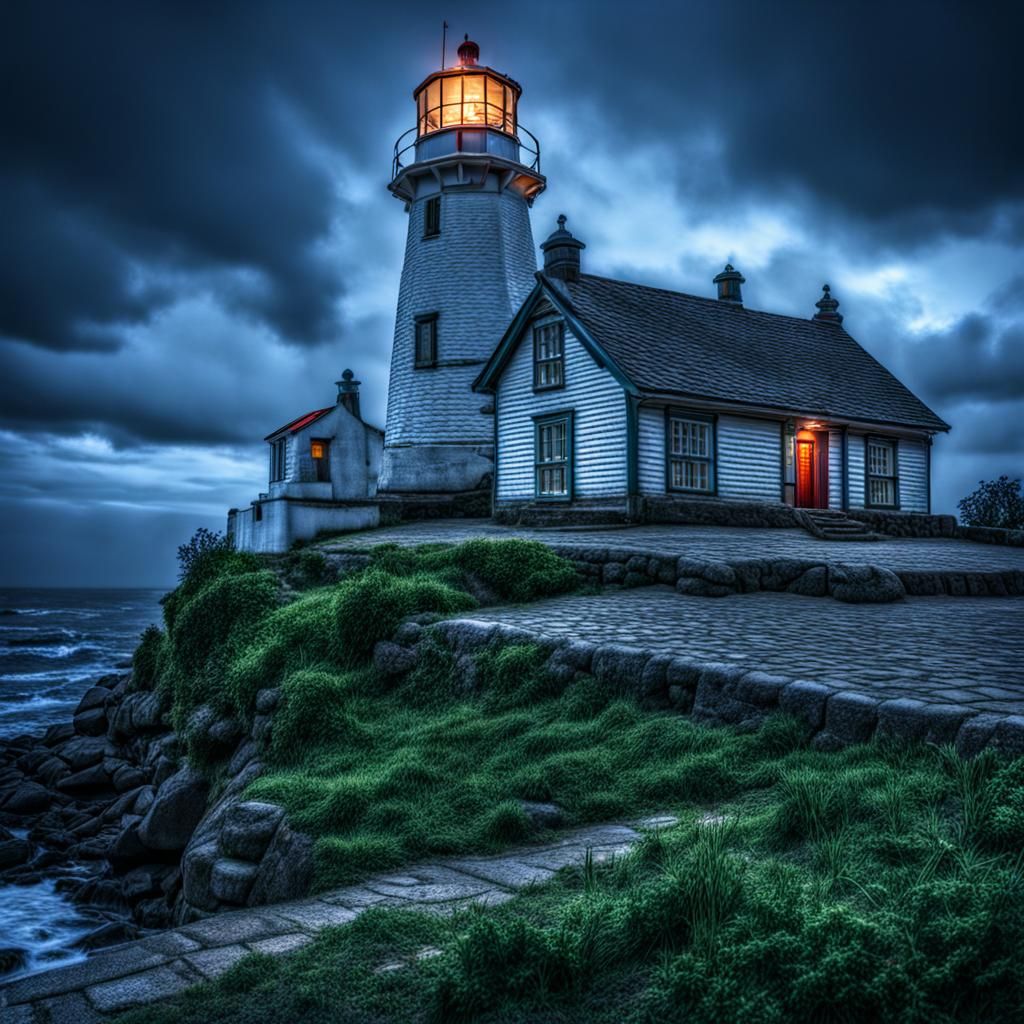 Hyperrealistic Village Lighthouse in Cinematic Style