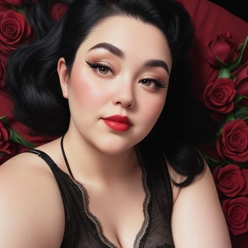 Plus-Size Woman on Roses in Boudoir Photography Style