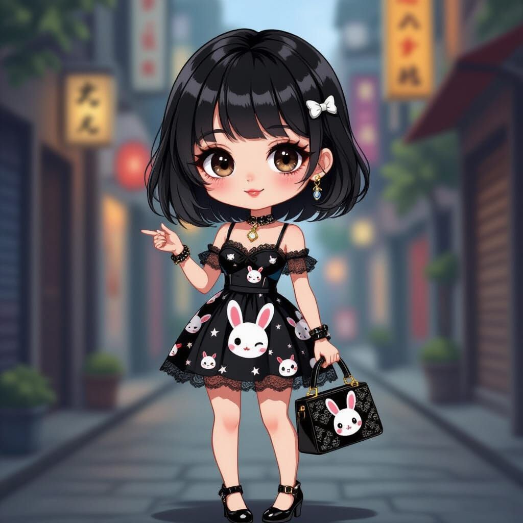 Manga Style Chibi Thai Woman in Harajuku Fashion