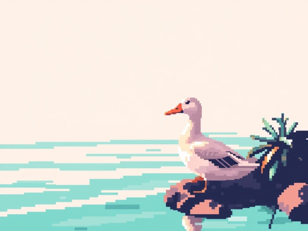 Minimalist Pixel Art Seascape with Serene Duck