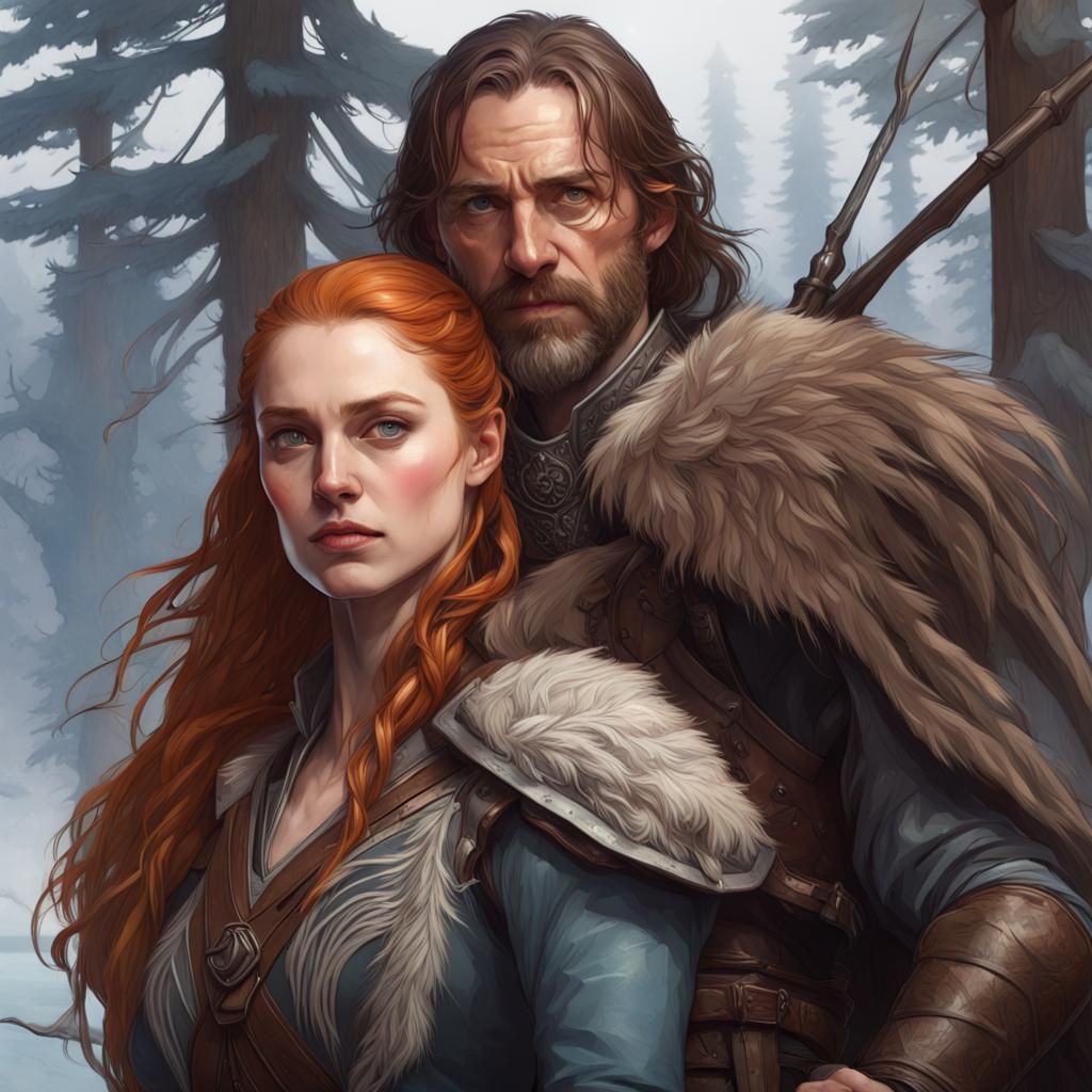 Sandor and Sansa Hunting: Hyperdetailed Fantasy Portrait