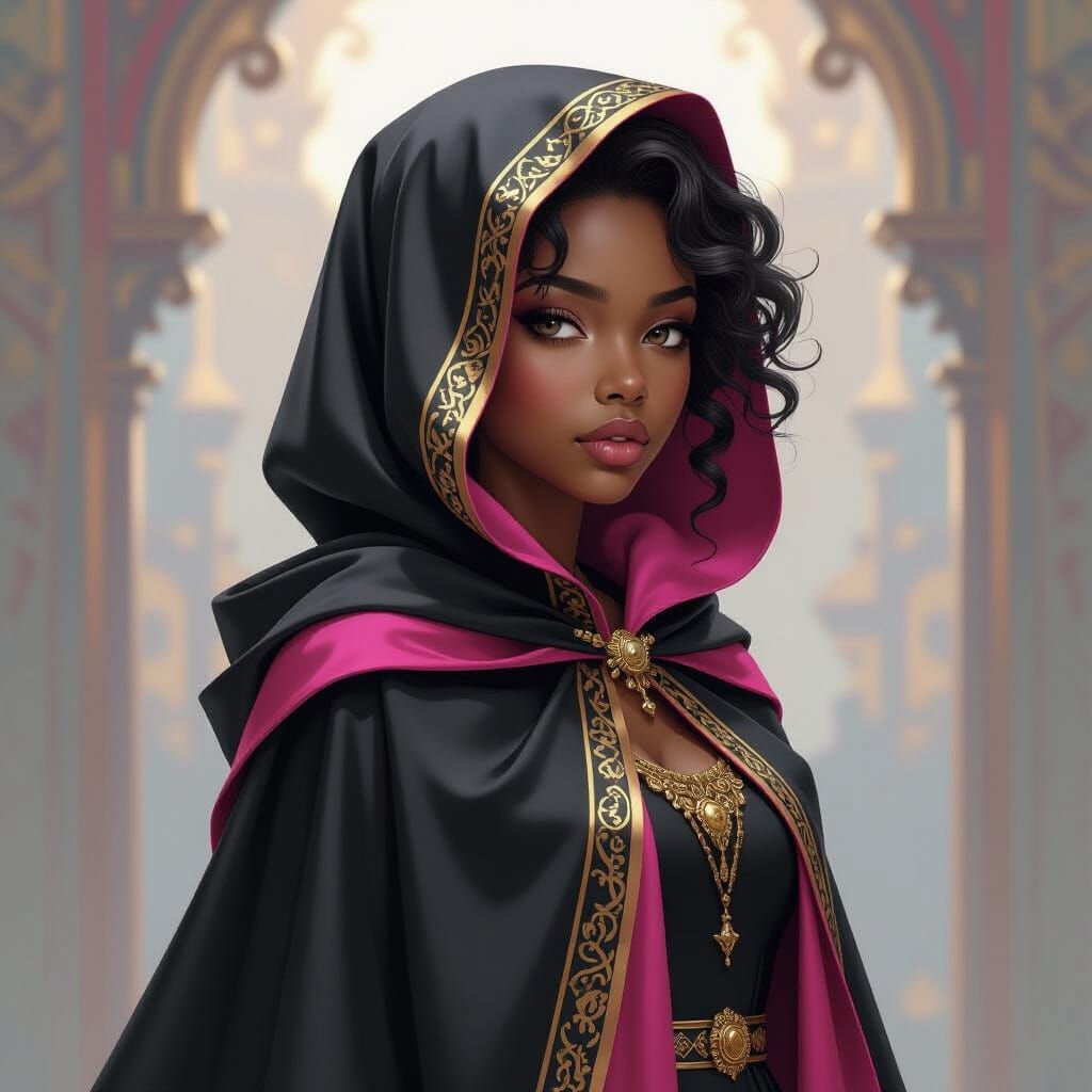 Teenage Girl in Cloak, Hyperrealistic Splash Art