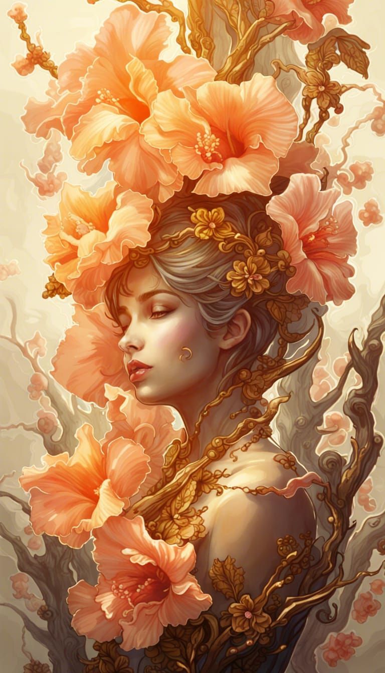 Golden Peach Gladiolas and Blossoms in Bloom