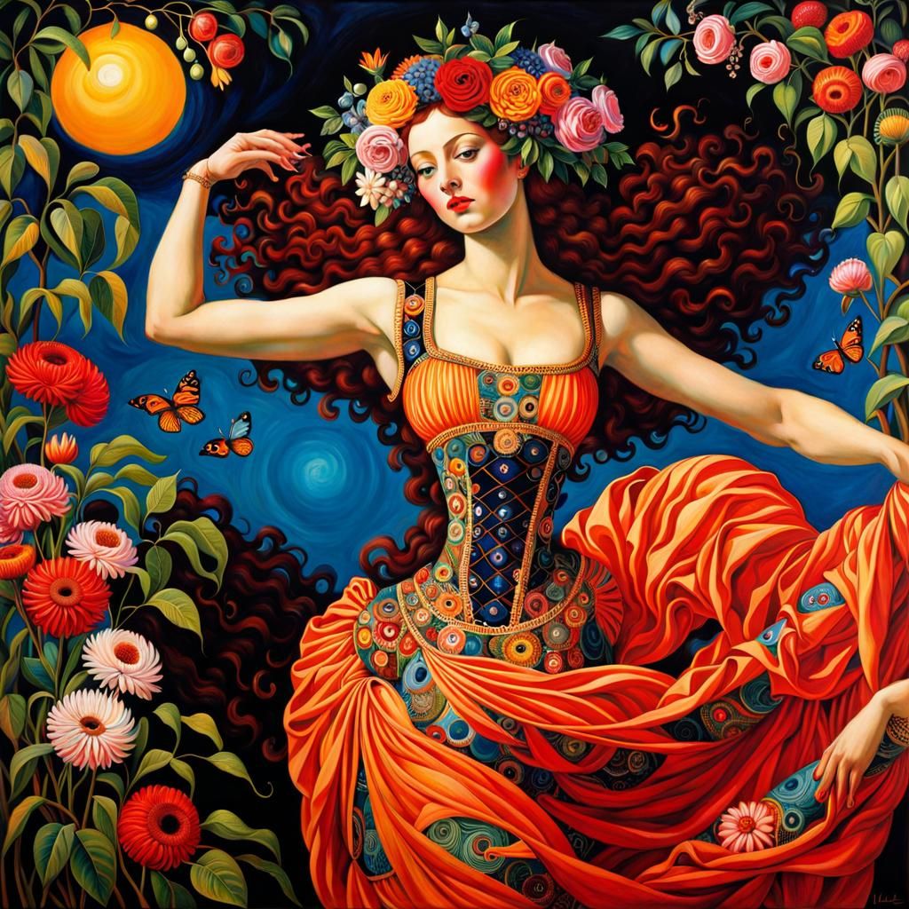 Luminous Dancer in Maximalist Art Style