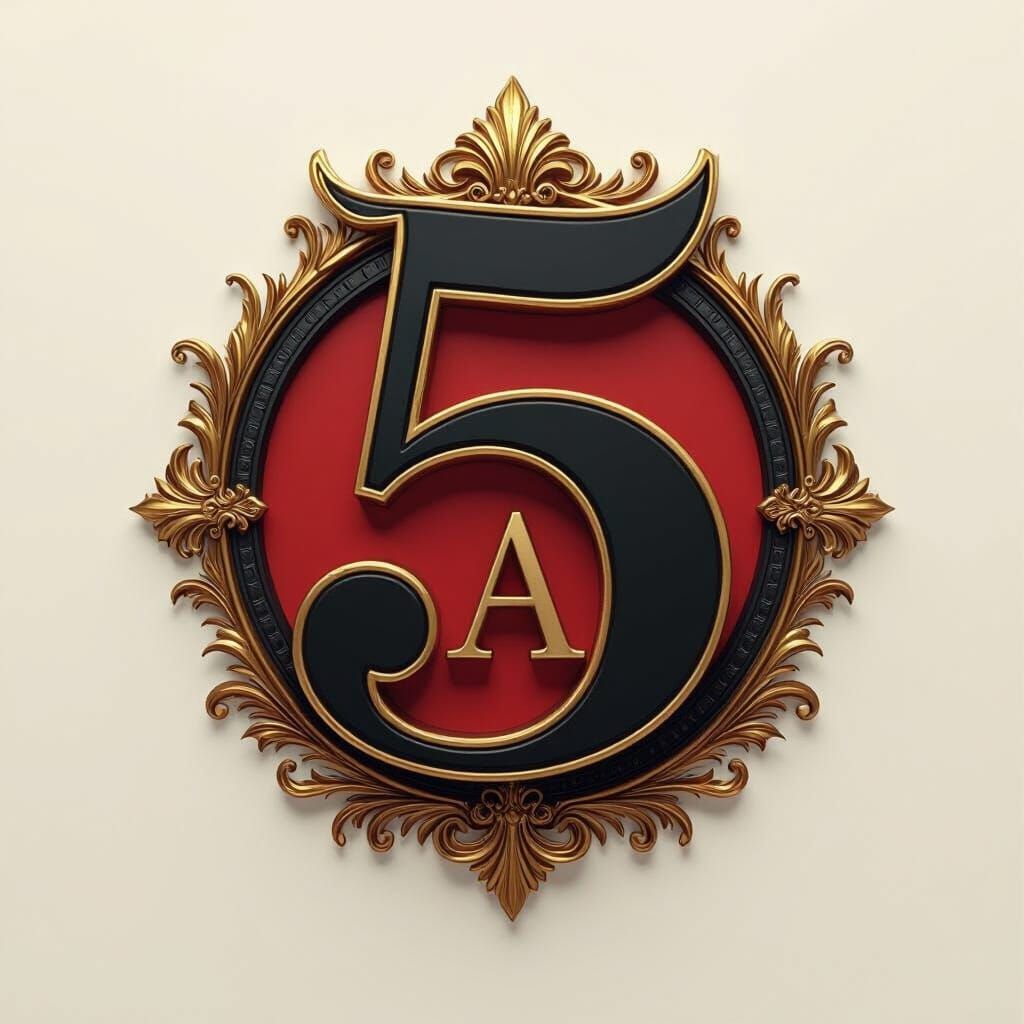 Dental Clinic Logo: Merging AAAAA & 5 in Black, Red, Gold