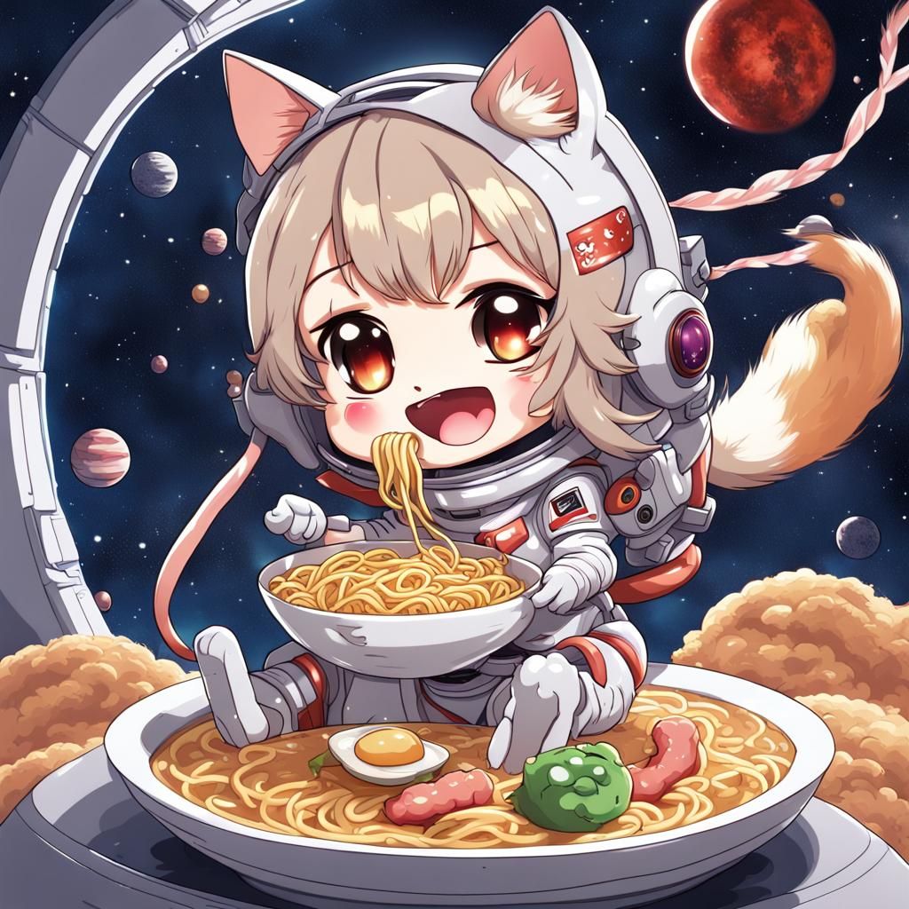 Chibi Cat Girl's Ramen Adventure in Space