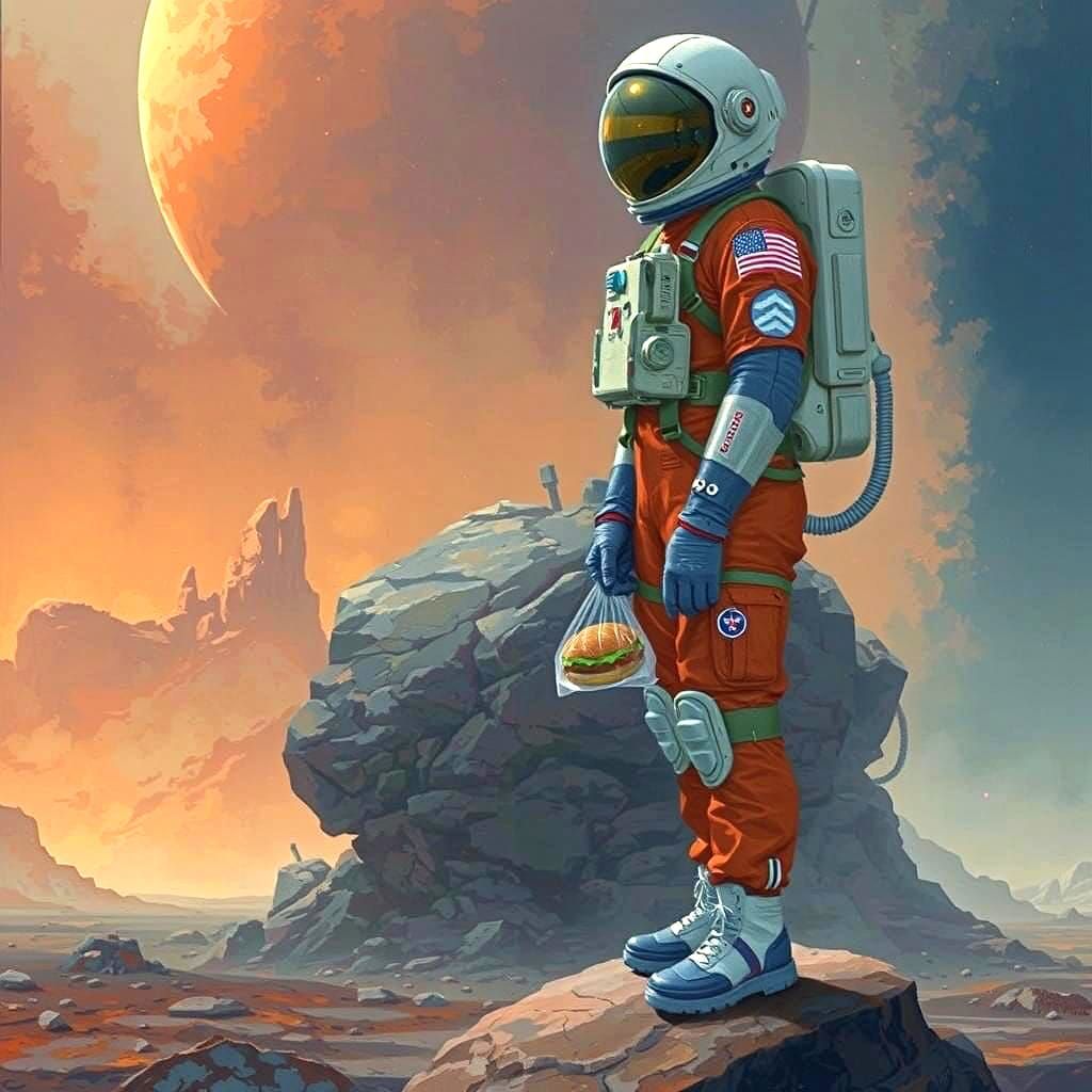 Astronaut's Lunch Break on Barren Planet