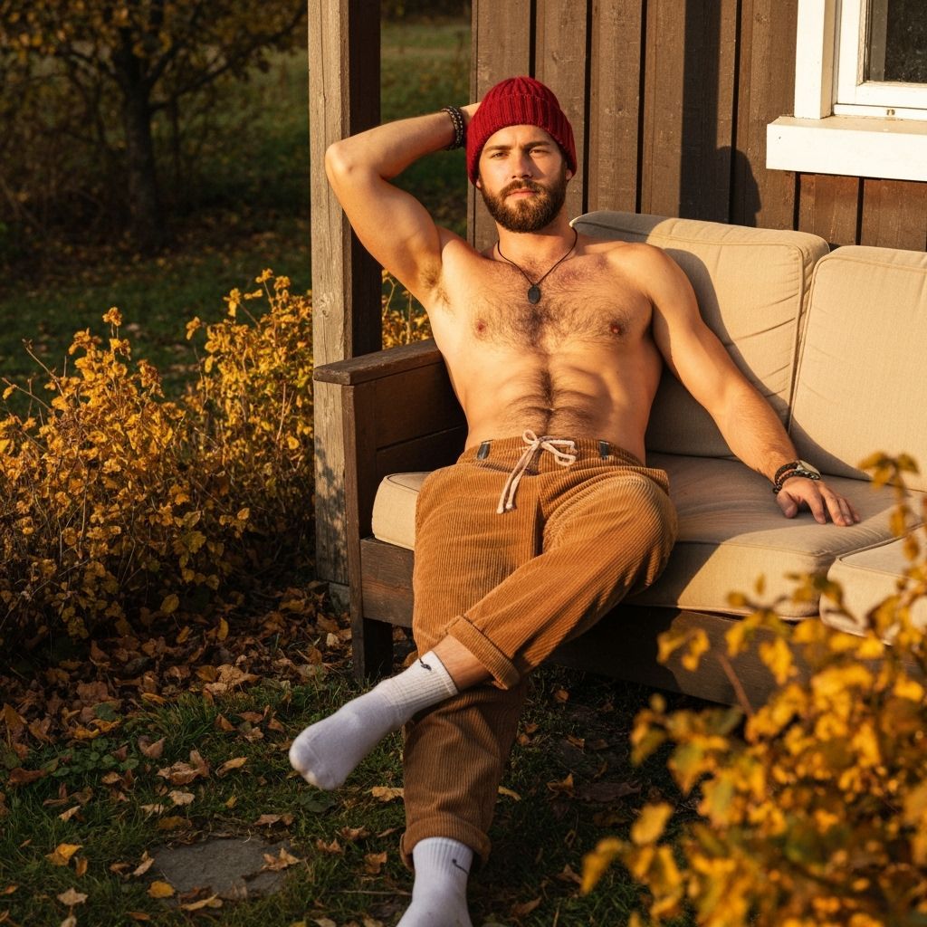 Man Resting on Porch in Autumn Sunlight