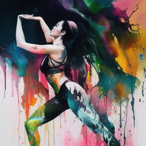 Colorful Ink Splash Yoga Poses in 3D