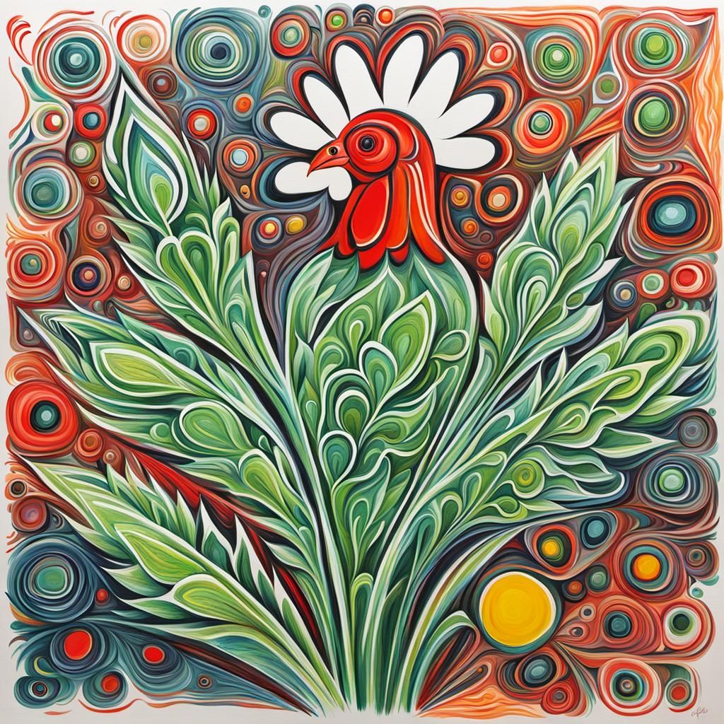 Abstract Chickweed Drawing in Complementary Colors