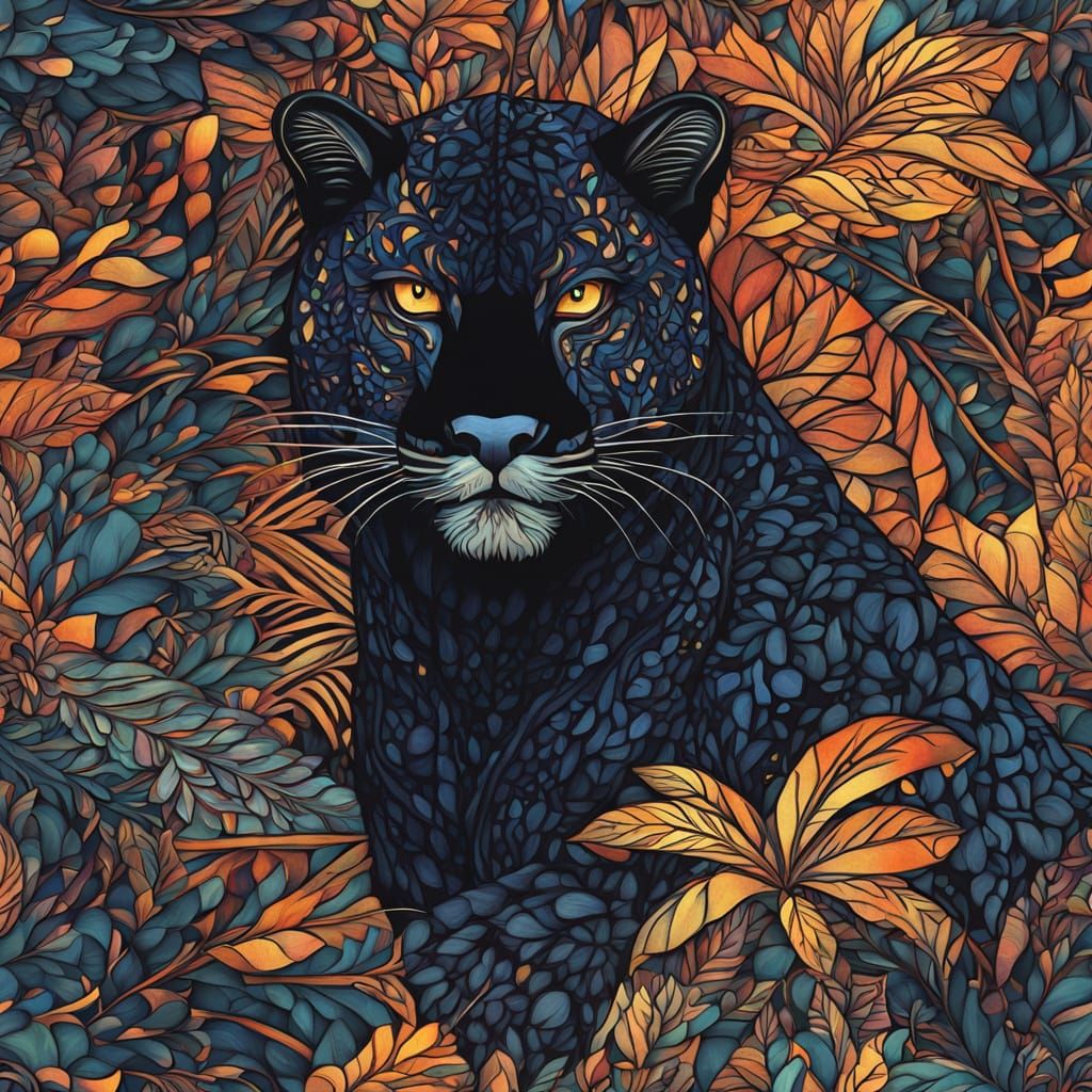 Vibrant Hyperrealistic Black Panther in Lush Jungle