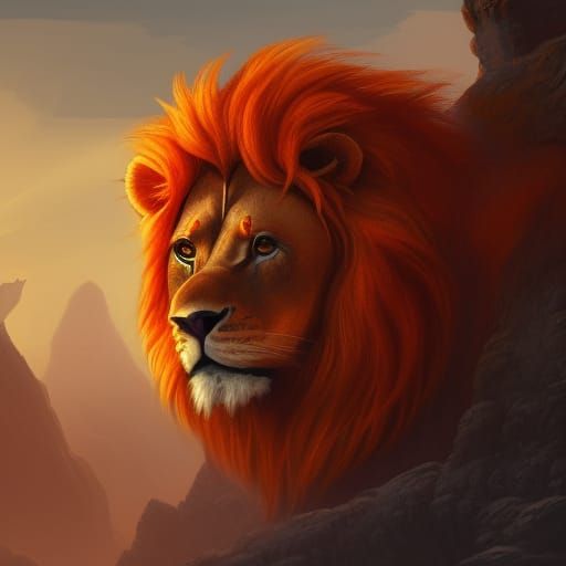 Fantastical Orange Lion in Detailed Matte Painting