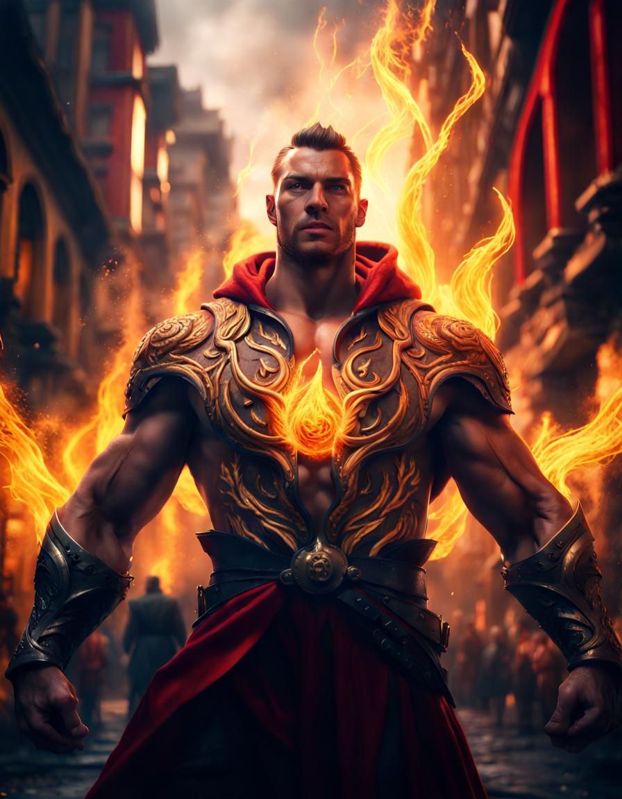 Fiery Mage in Fantasy City Concept Art