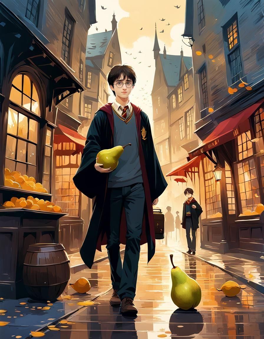 Harry Potter with Pear in Anime Style
