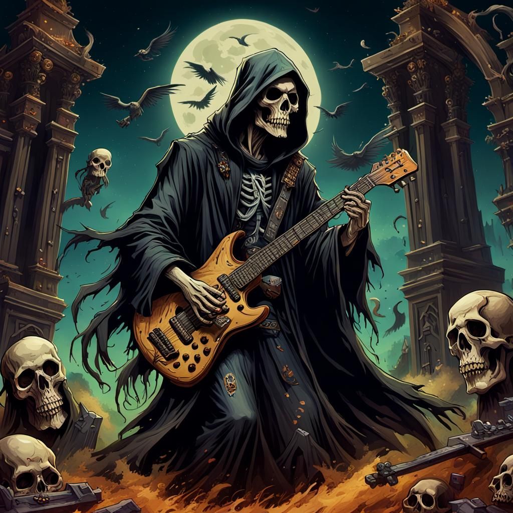 Grim Reaper as Rock Star: Dark Fantasy Concept Art