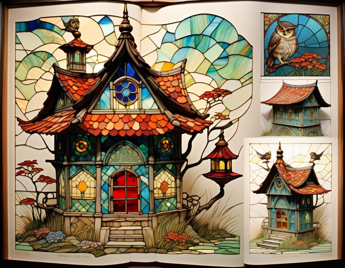 Stained Glass Fairy House Drawing in Oriental Palette