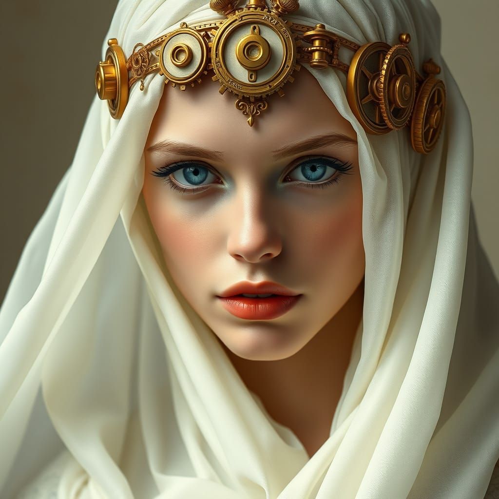 Ethereal Woman Portrait with Steampunk Headpiece