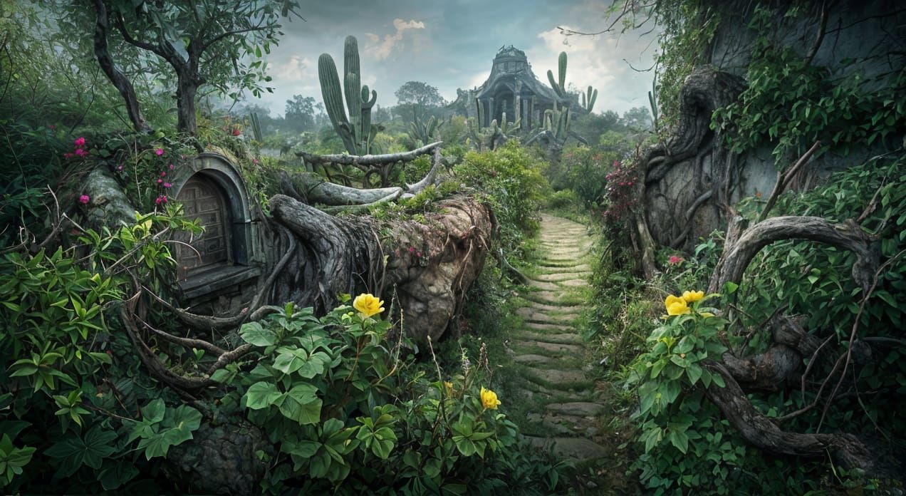 Lush Prickly Oasis in Dark Fantasy
