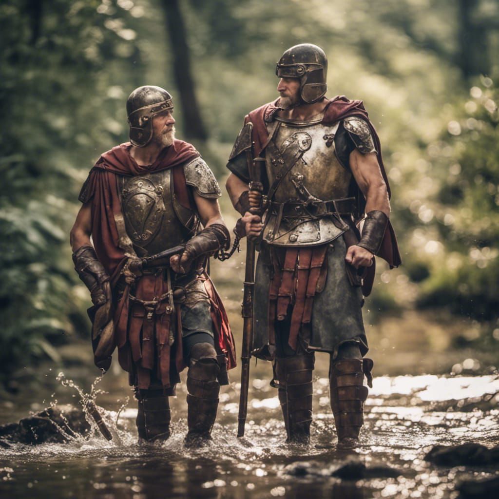 Roman Legionnaires Resting by Forest Stream