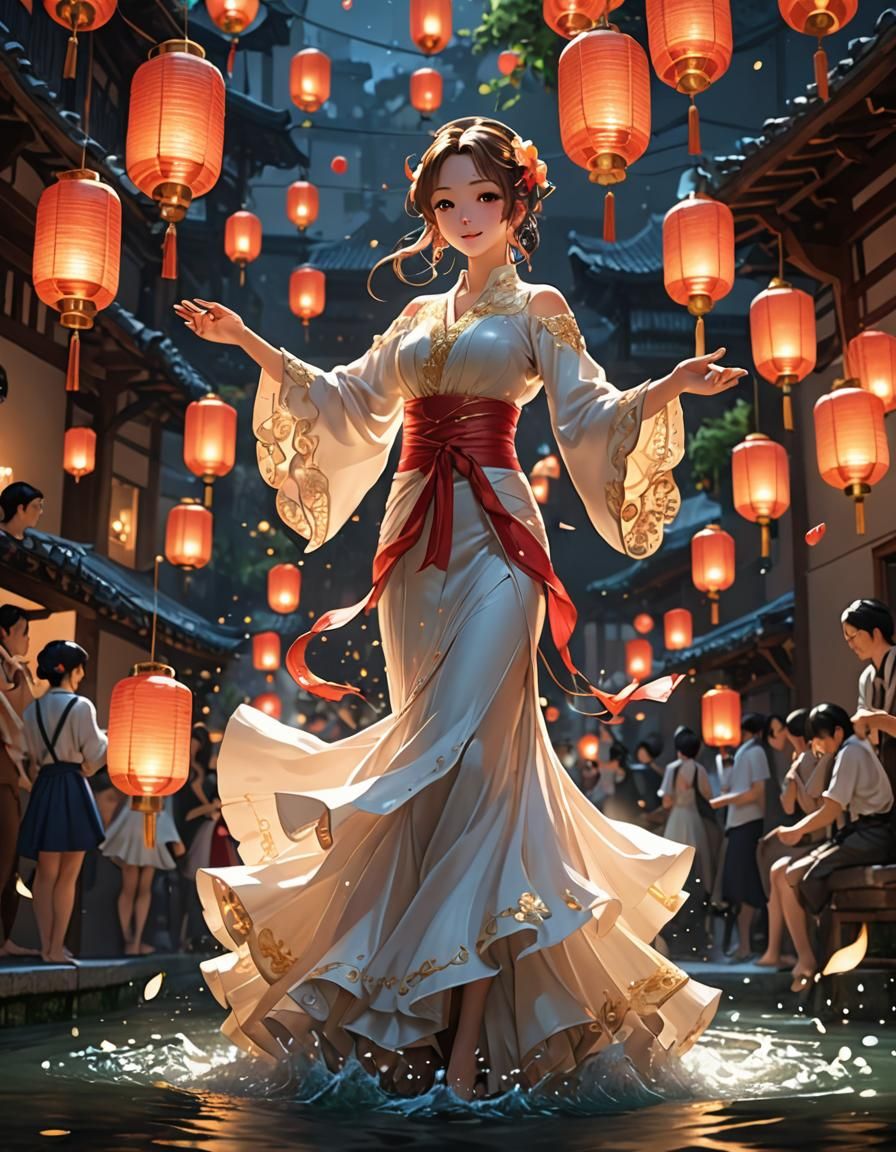 Global Lantern Festivities in 3D Anime Style