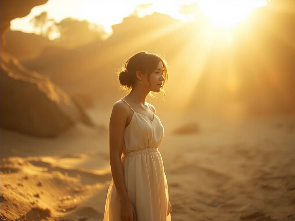 Ethereal Woman in Crepuscular Light, Anime Style