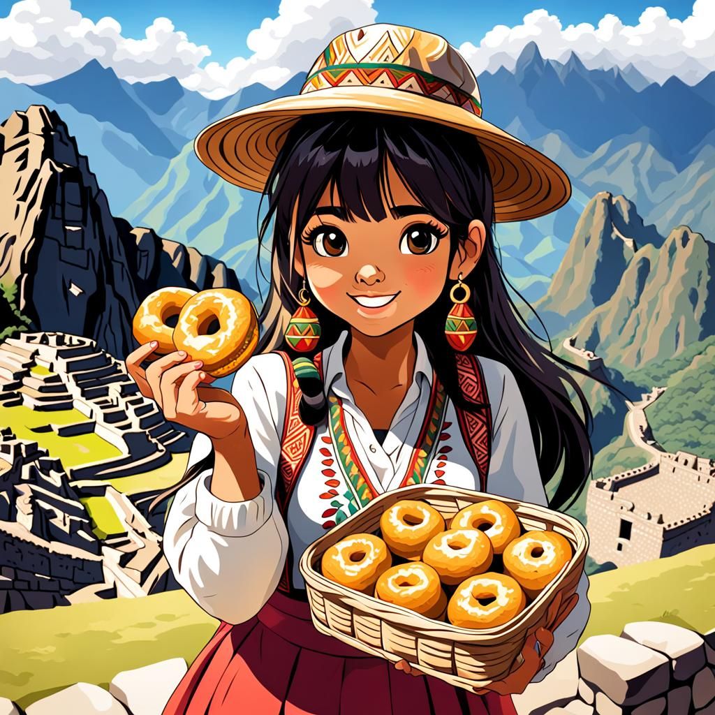Cute Peruvian Girl in Machu Picchu Illustration