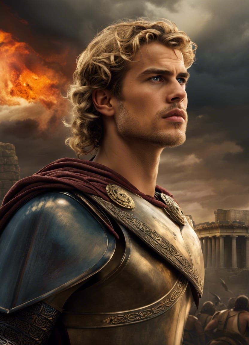 Handsome Young Man in Ancient Greek Armor