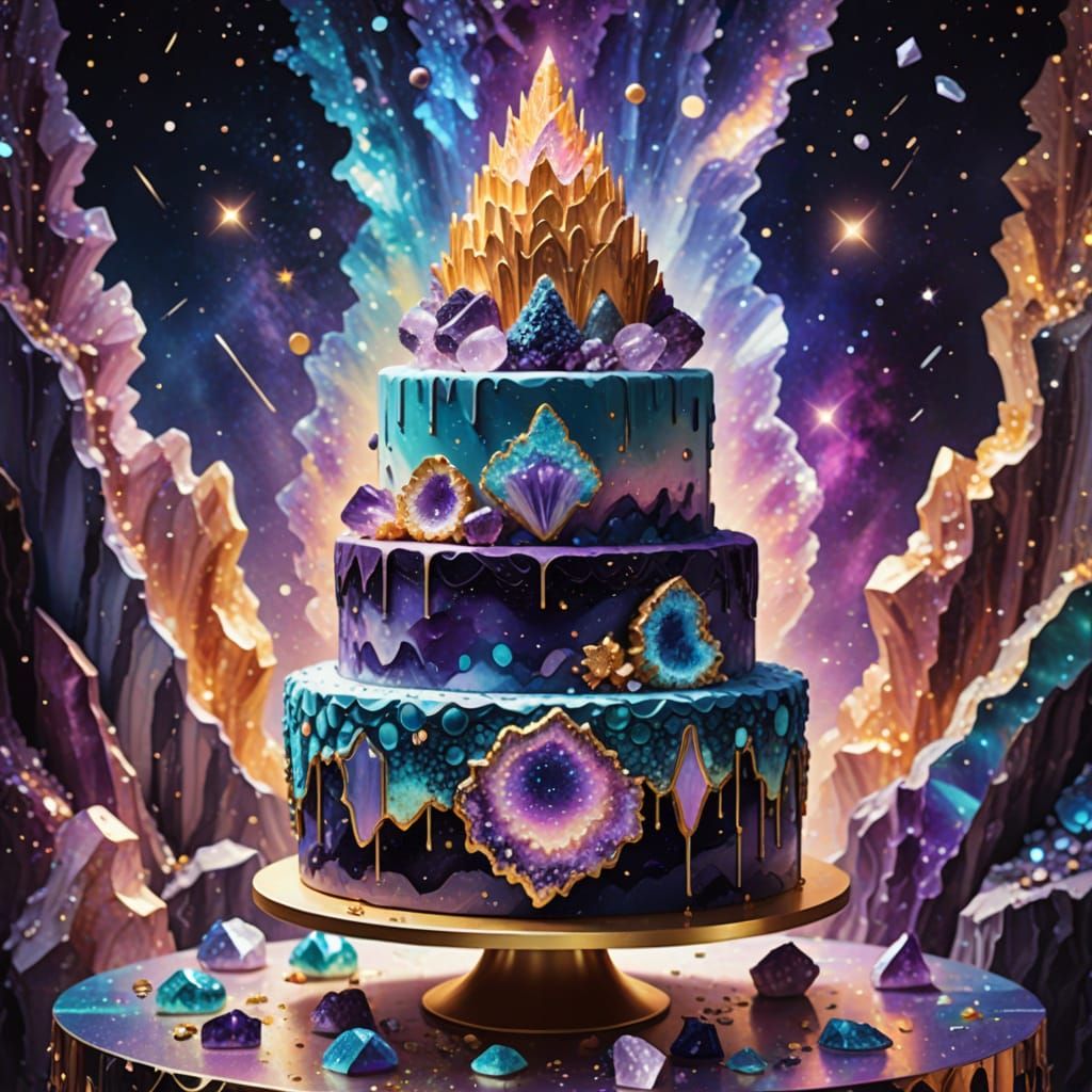 Geode and Amethyst Crystal Wedding Cake in Cosmic Style