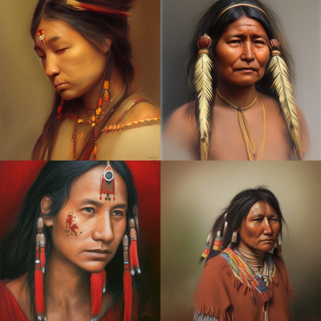 Detailed Portrait of Indigenous Women in Art Nouveau Style
