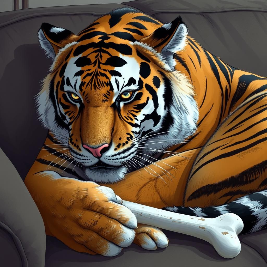 This irritable tiger has tawny fur with grey markings and si...