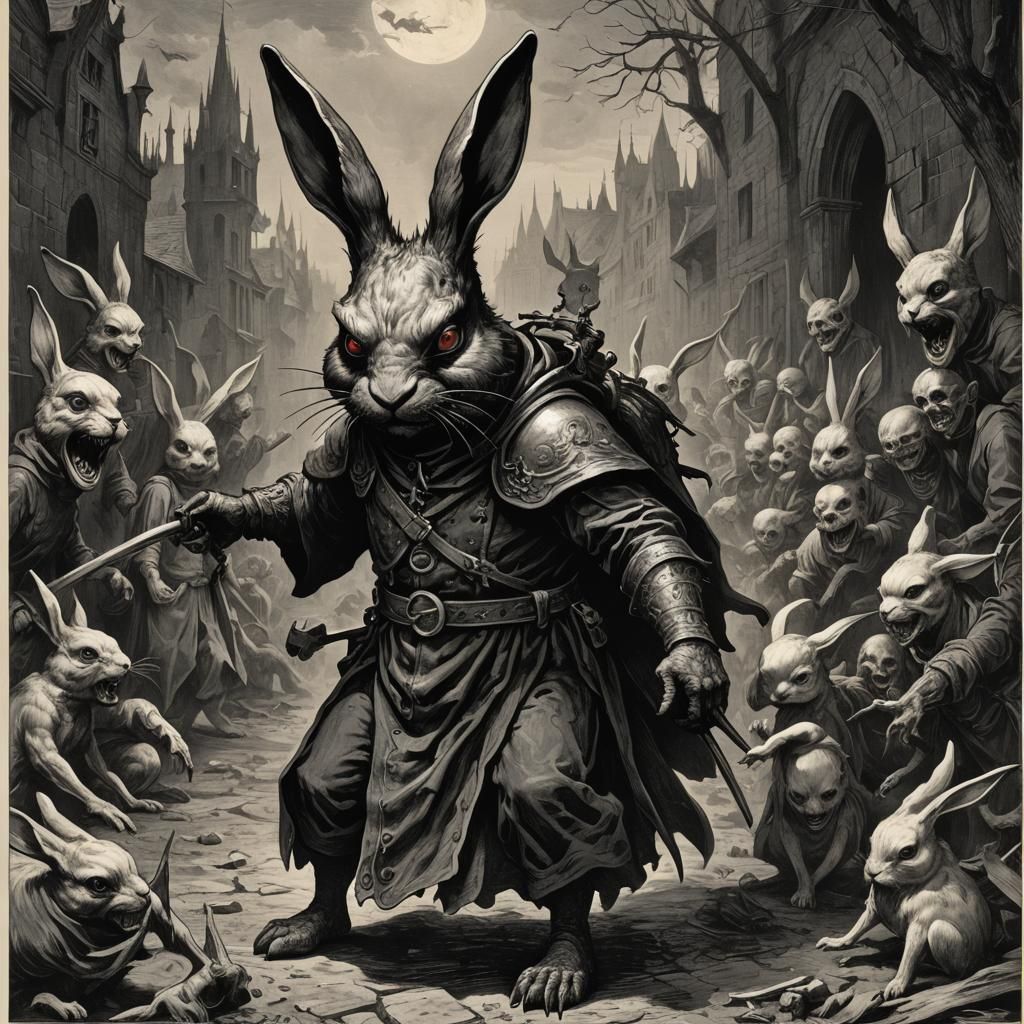 Horrific Devil Bunny in Gothic Horror Style