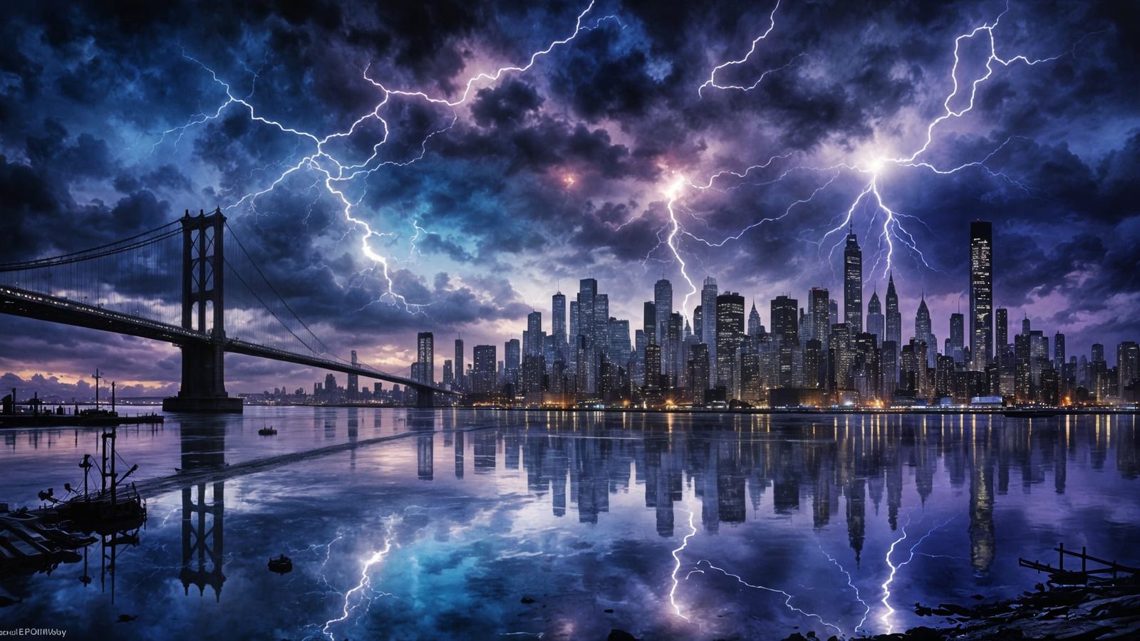 Surreal Storm over Manhattan in Watercolor and Painterly Sty...