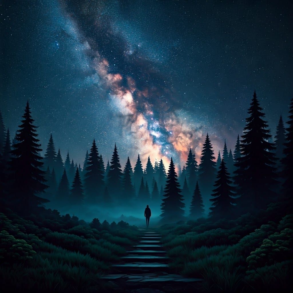 Majestic Milky Way Over Evergreen Forest Clearing